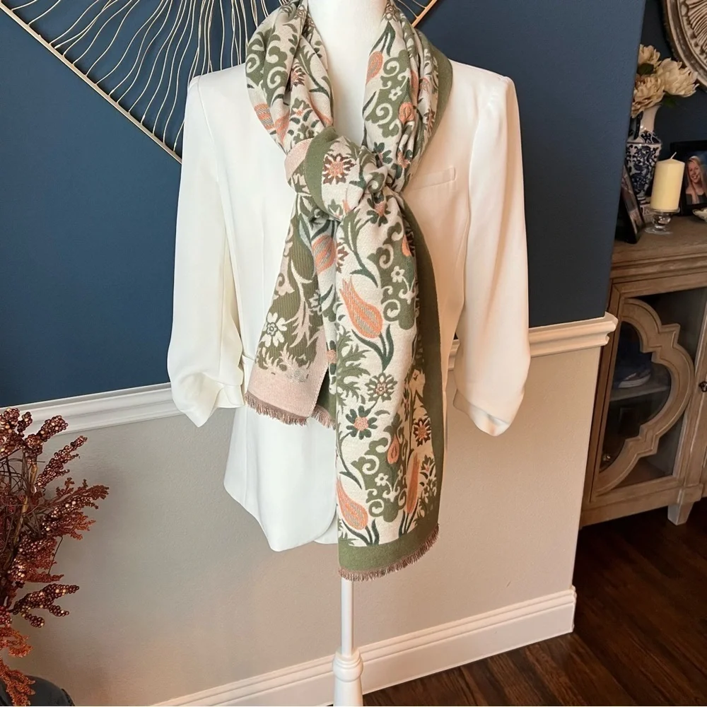 Beautiful Floral Scarf - Cream, Green and Pink NWOT